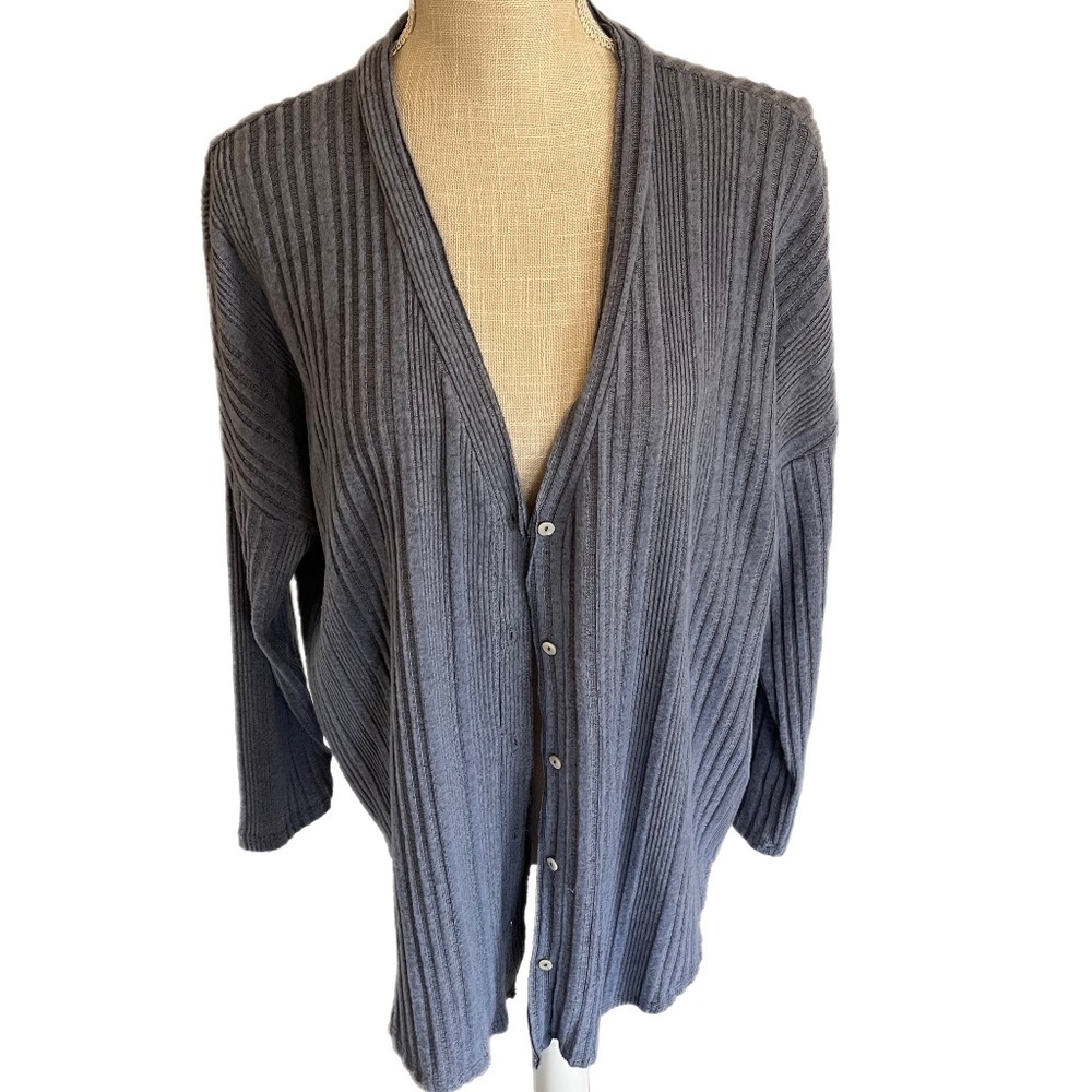 Sadie & Sage Periwinkle Blue Textured Strips V Neck Button  Cardigan
